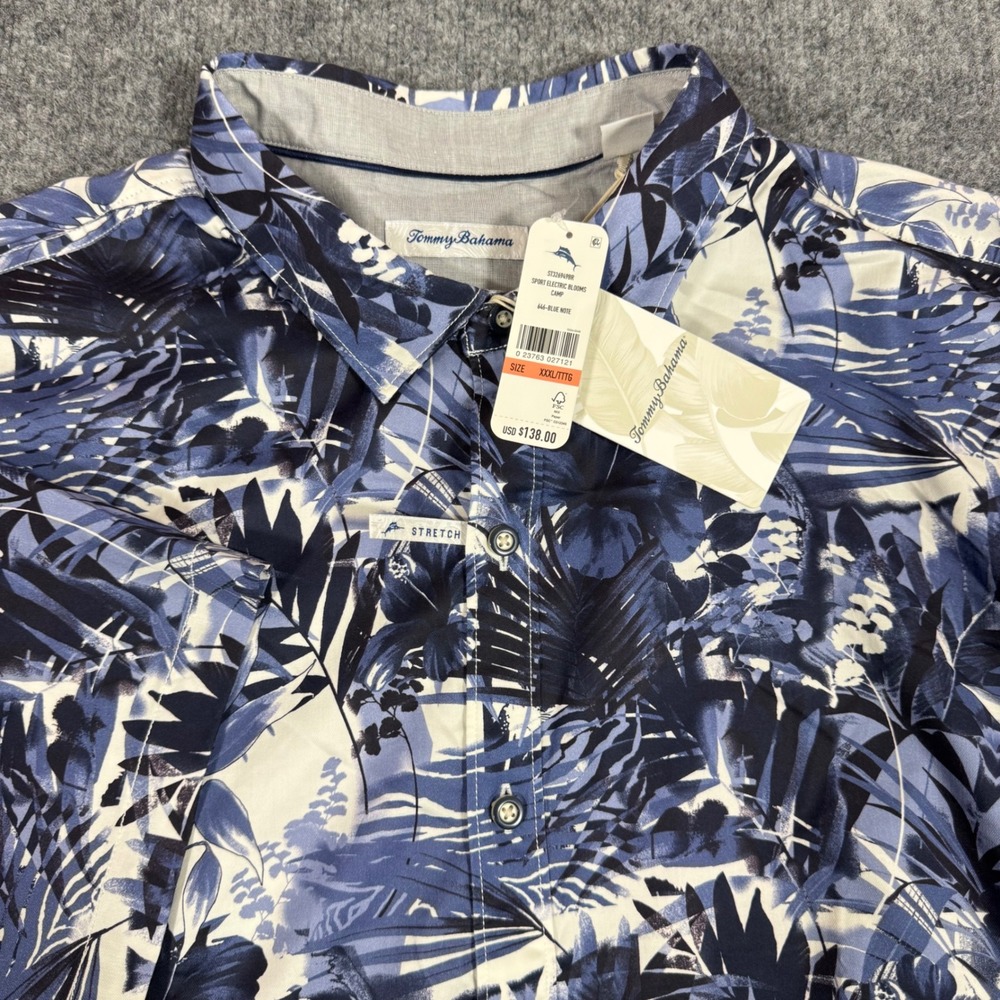 Tommy Bahama Sport Electric Blooms Camp Shirt Mens XXXL Blue Note Stretch NWT